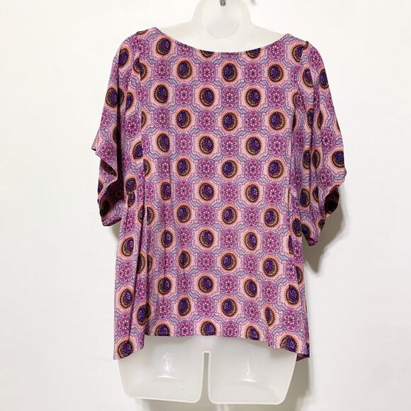 Anthropologie Maeve Milla Printed Floral Boho Short Sleeve Blouse Size M - Picture 6 of 11